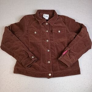 Lilly Pulitzer Women's L Brown Corduroy 90's Vintage Embroidered Buttons Jacket